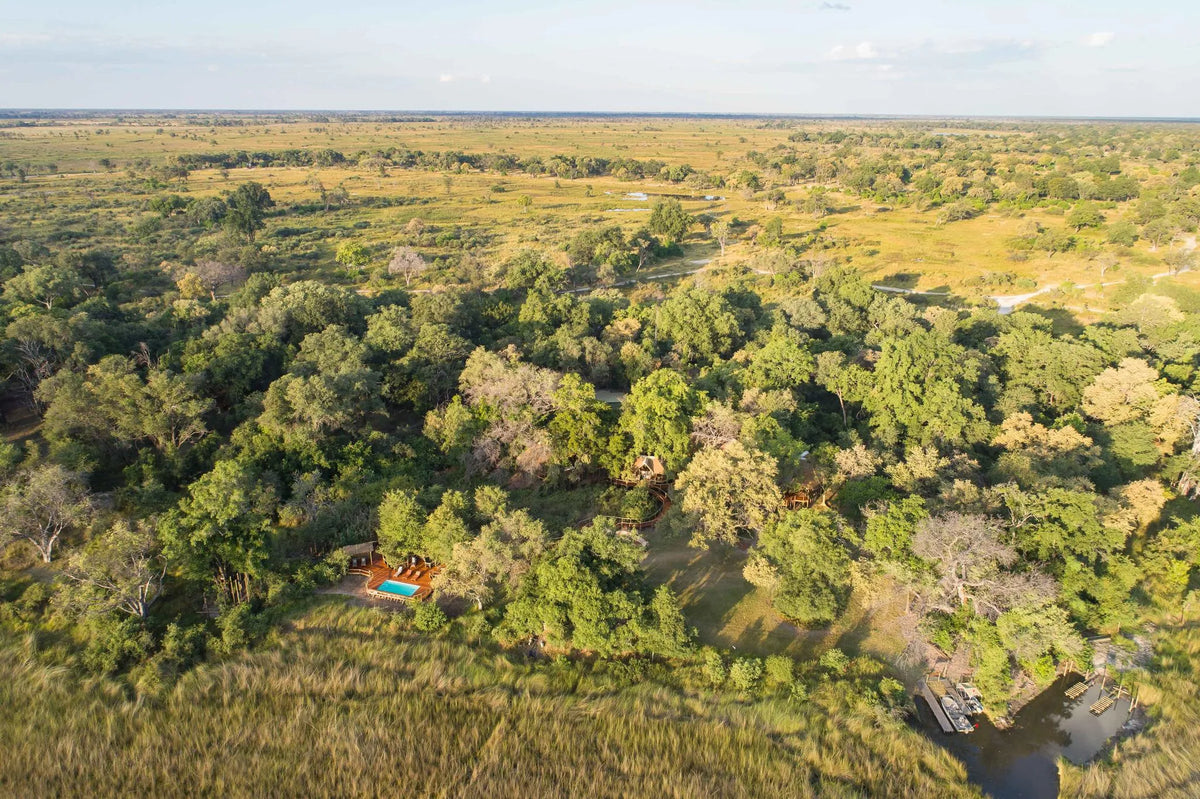 Camp Moremi Aerial View at Camp Moremi, Moremi Game Reserve, Botswana.