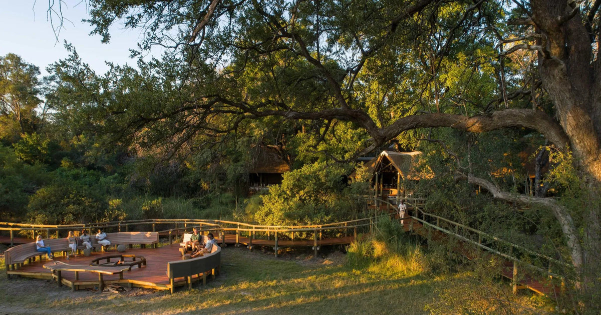 Camp Moremi Main Area and Fire Deck at Camp Moremi, Moremi Game Reserve, Botswana.