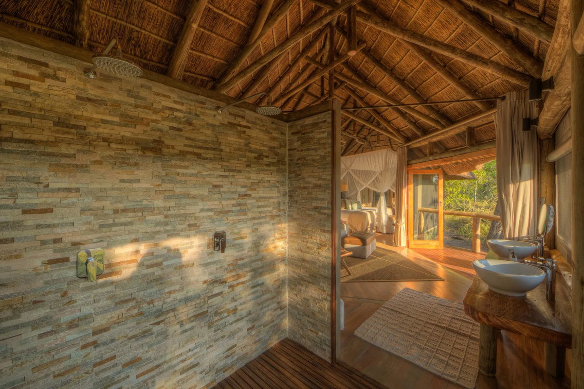 Camp Moremi Guest Bathroom at Camp Moremi, Moremi Game Reserve, Botswana.