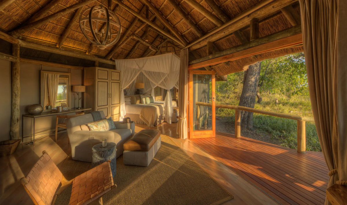 Camp Moremi Guest Room Interior at Camp Moremi, Moremi Game Reserve, Botswana.