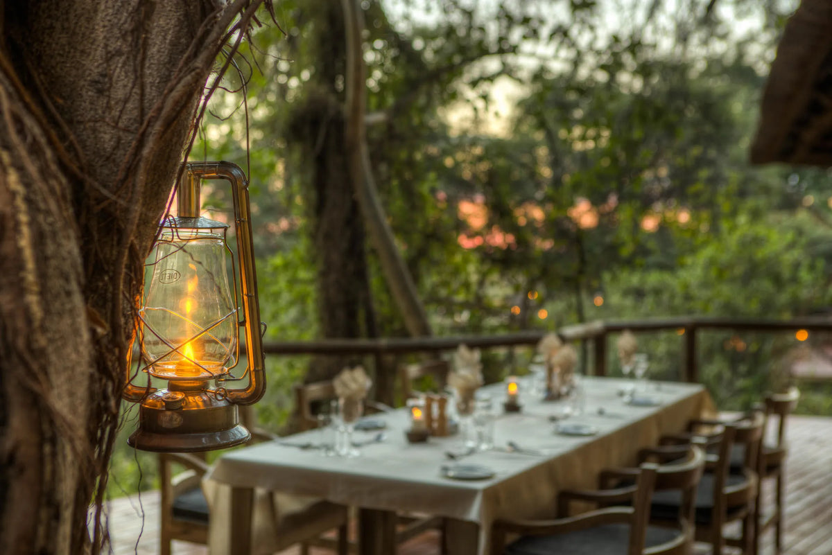 Camp Moremi breakfast area at Camp Moremi, Moremi Game Reserve, Botswana.