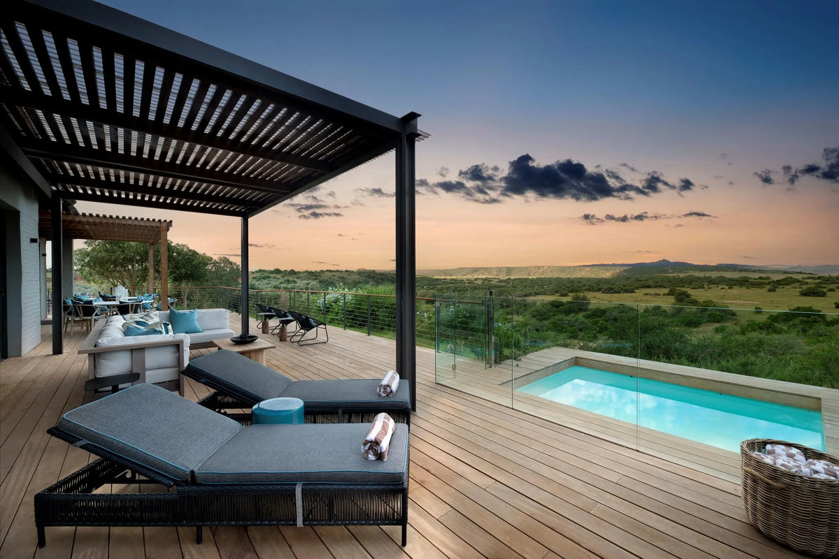 Sarili Deck Area at Sarili at Shamwari Private Game Reserve, Shamwari Private Game Reserve, South Africa.