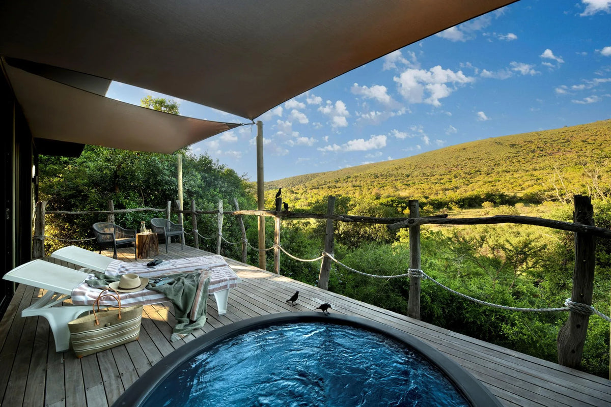 Bayethe Suite Deck at Bayethe at Shamwari Private Game Reserve, Shamwari Private Game Reserve, South Africa.