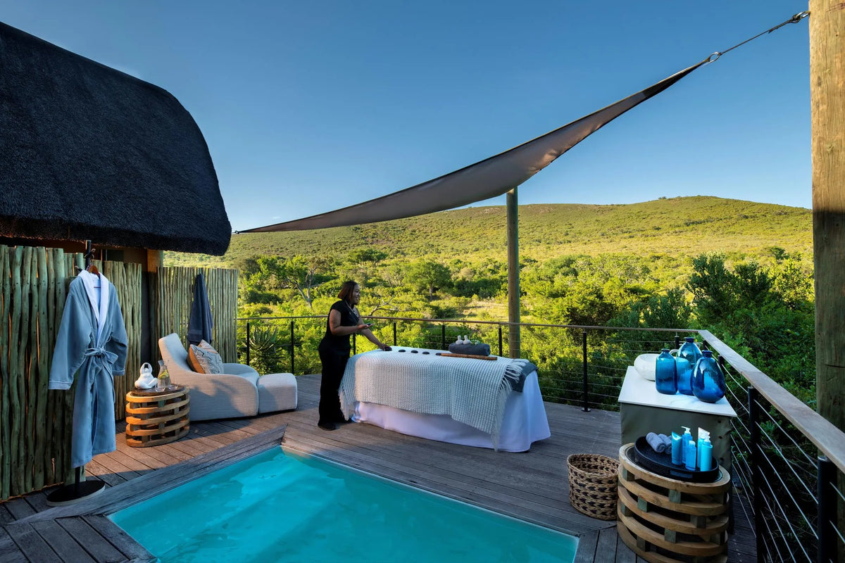 Bayethe Spa Outdoor Treatment at Bayethe at Shamwari Private Game Reserve, Shamwari Private Game Reserve, South Africa.