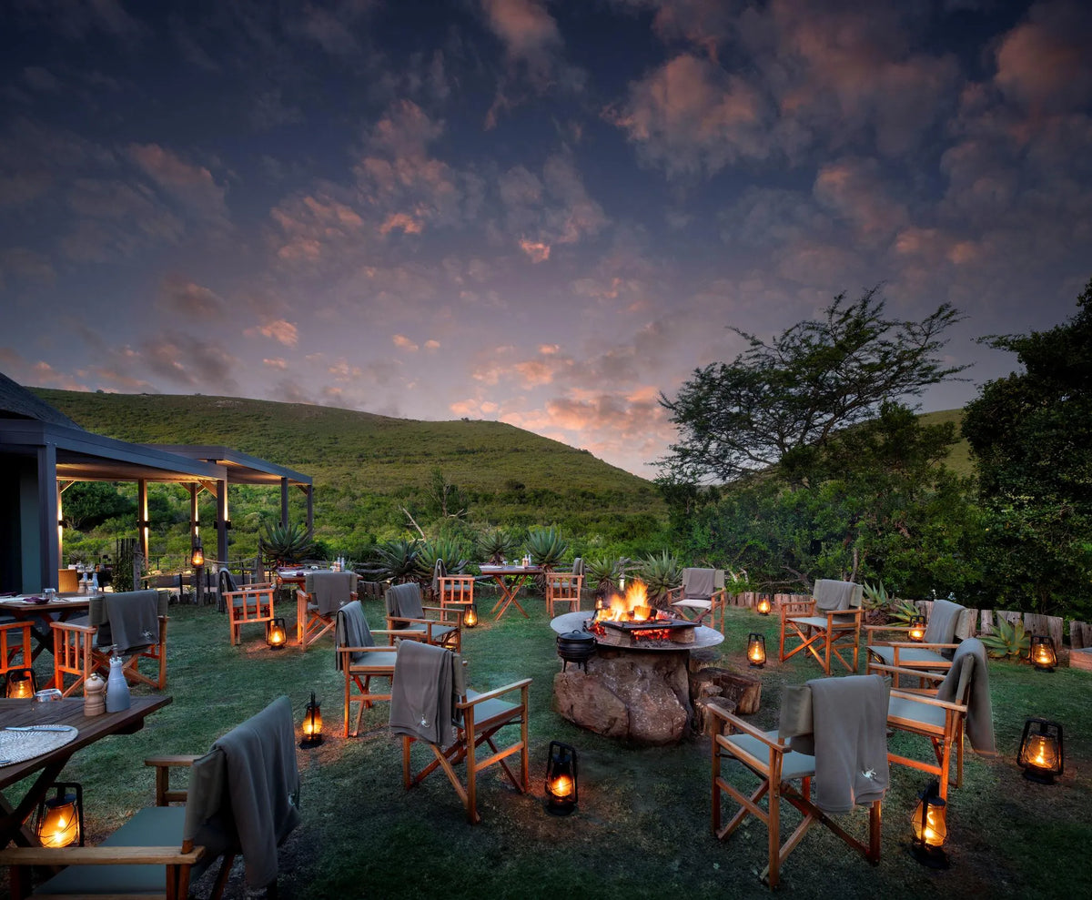 Bayethe Boma at Bayethe at Shamwari Private Game Reserve, Shamwari Private Game Reserve, South Africa.