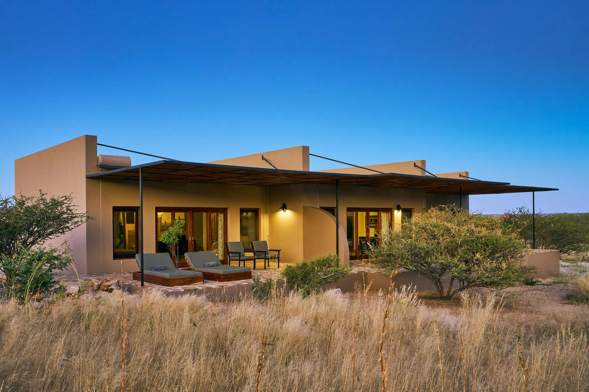 Rooms-Outside-Hohenstein-Lodge at Hohenstein Lodge, Erongo Mountains, Namibia.