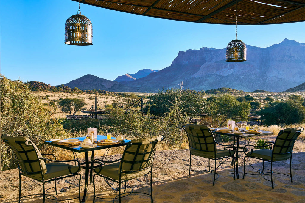 Outside-Breakfast-Setup-Hohenstein-Lodge at Hohenstein Lodge, Erongo Mountains, Namibia.