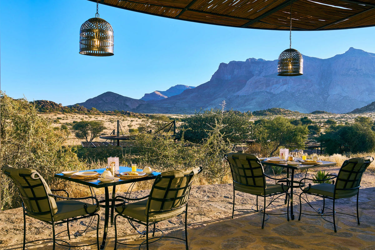 Outside-Breakfast-Setup-Hohenstein-Lodge at Hohenstein Lodge, Erongo Mountains, Namibia.