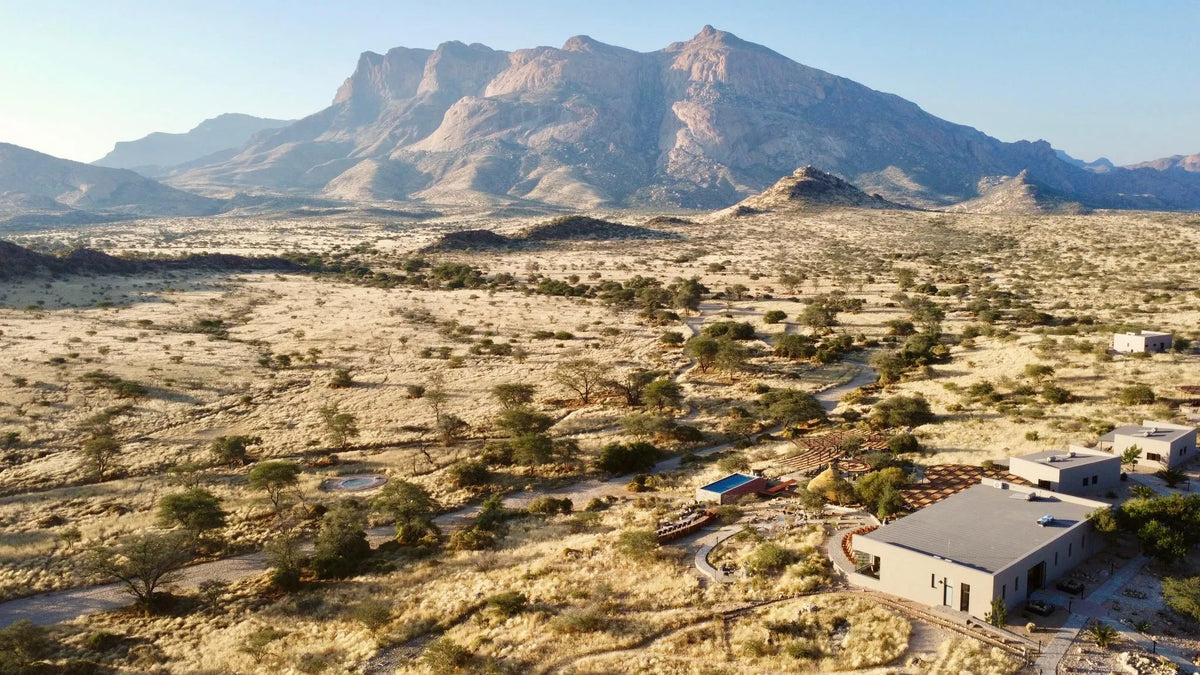 Panorama-Hohenstein-Lodge at Hohenstein Lodge, Erongo Mountains, Namibia.