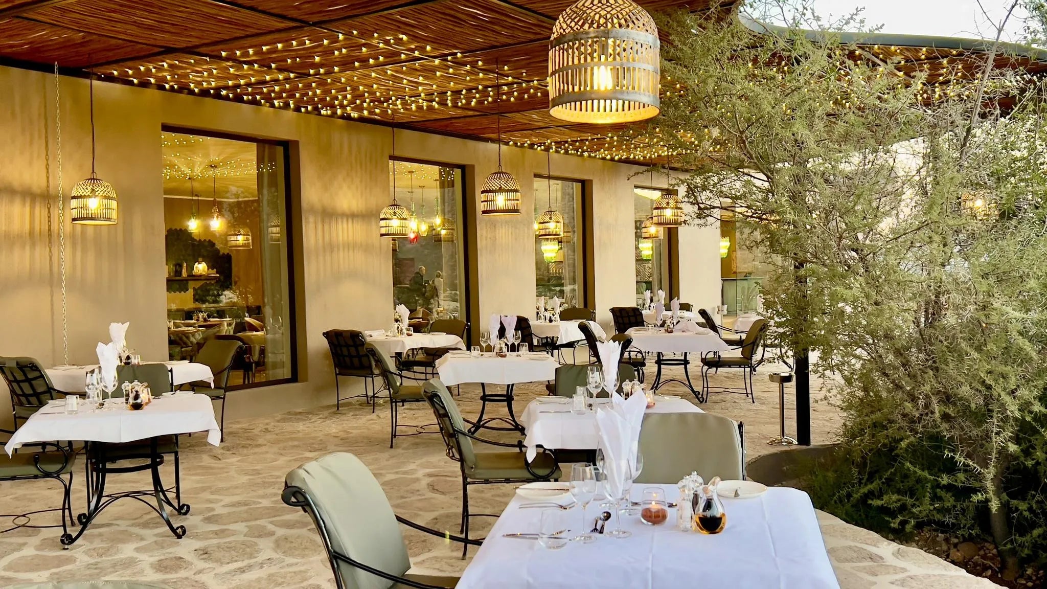 Outside-Dining-Hohenstein-Lodge at Hohenstein Lodge, Erongo Mountains, Namibia.
