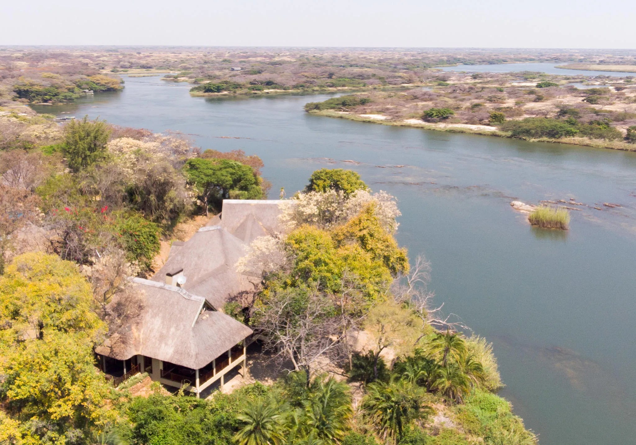 Arial view of the main lodge building at Divava Okavango Resort & Spa, Divundu, Namibia.