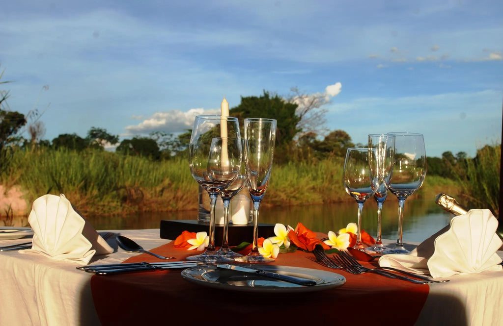 Popa Falls dining at Divava Okavango Resort & Spa, Divundu, Namibia.
