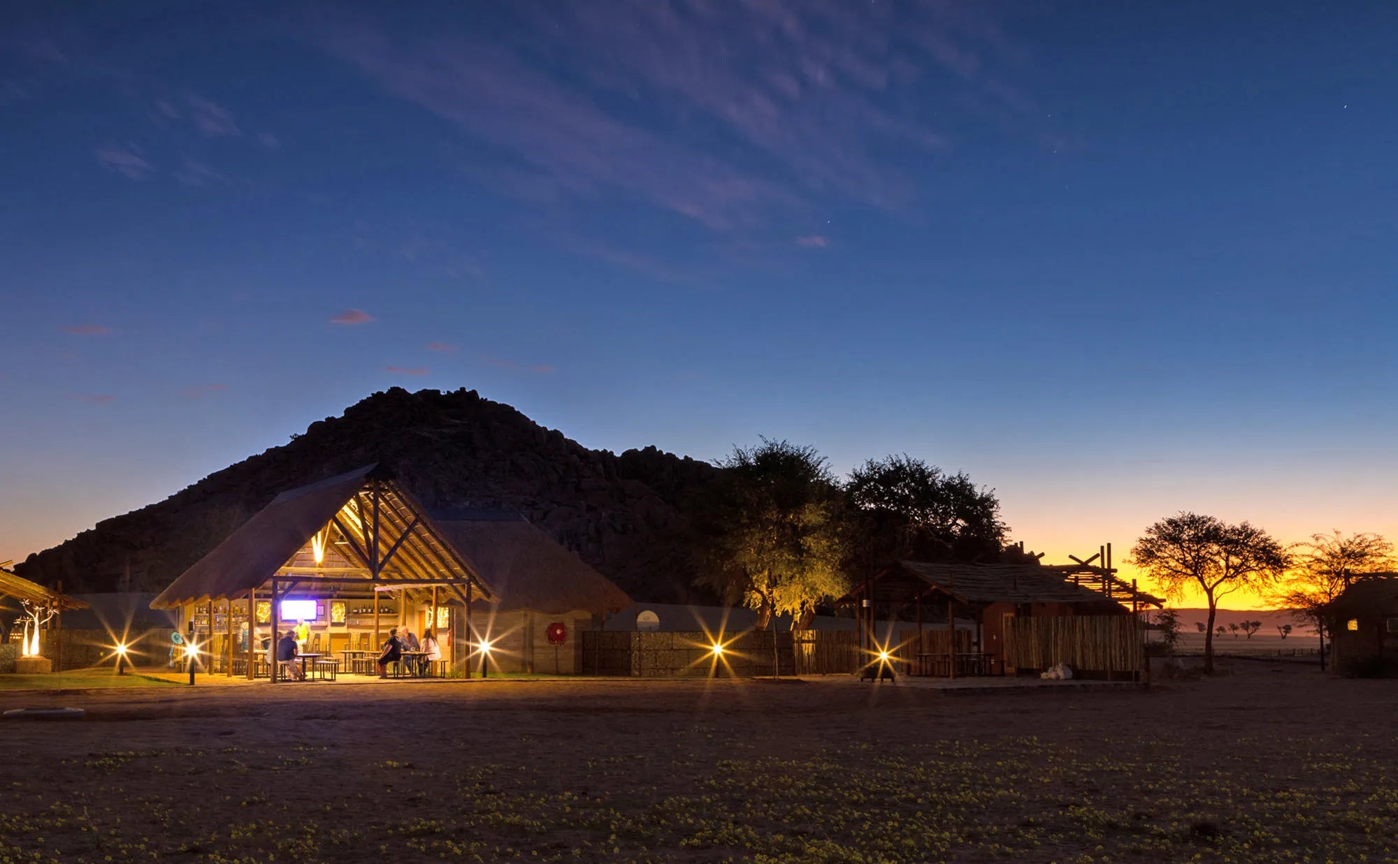 Desert Camp Main Area at night at Desert Camp, Sesriem, Namibia.