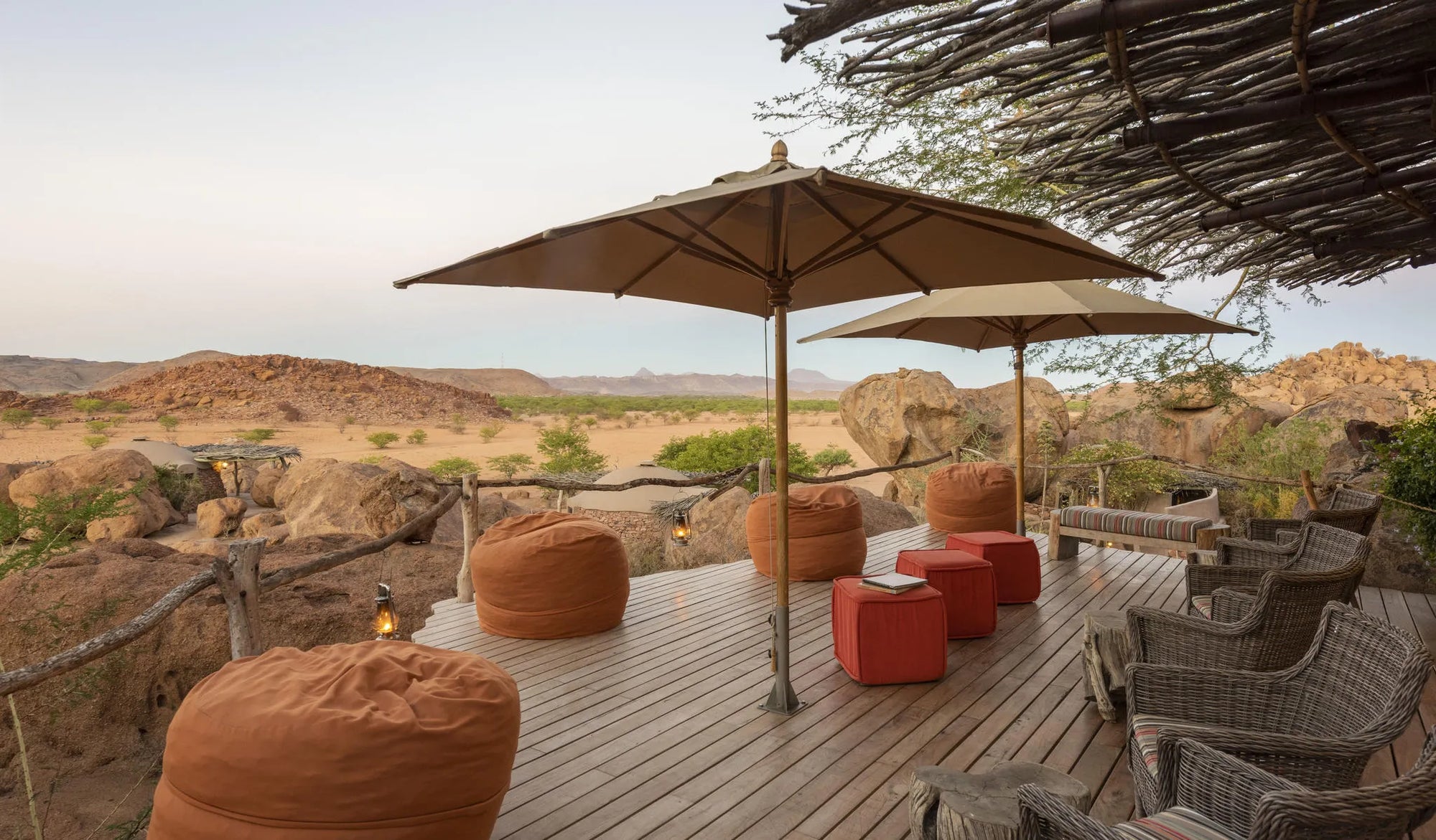 Camp Kipwe Lounge Deck at Camp Kipwe, Twyfelfontein, Namibia.