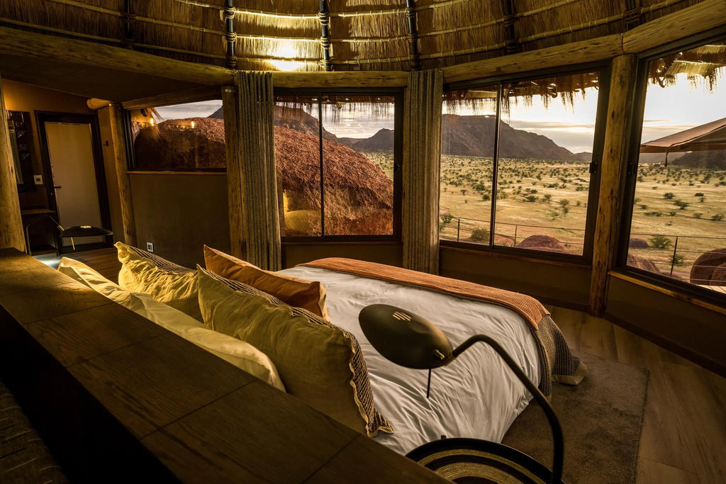 Camp Kipwe's Luxury Suite Bedroom View at Camp Kipwe, Twyfelfontein, Namibia.