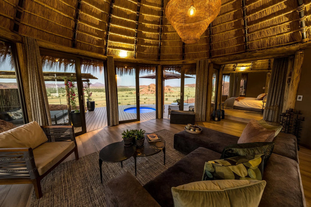 Camp Kipwe's Luxury Suite Lounge and Views at Camp Kipwe, Twyfelfontein, Namibia.