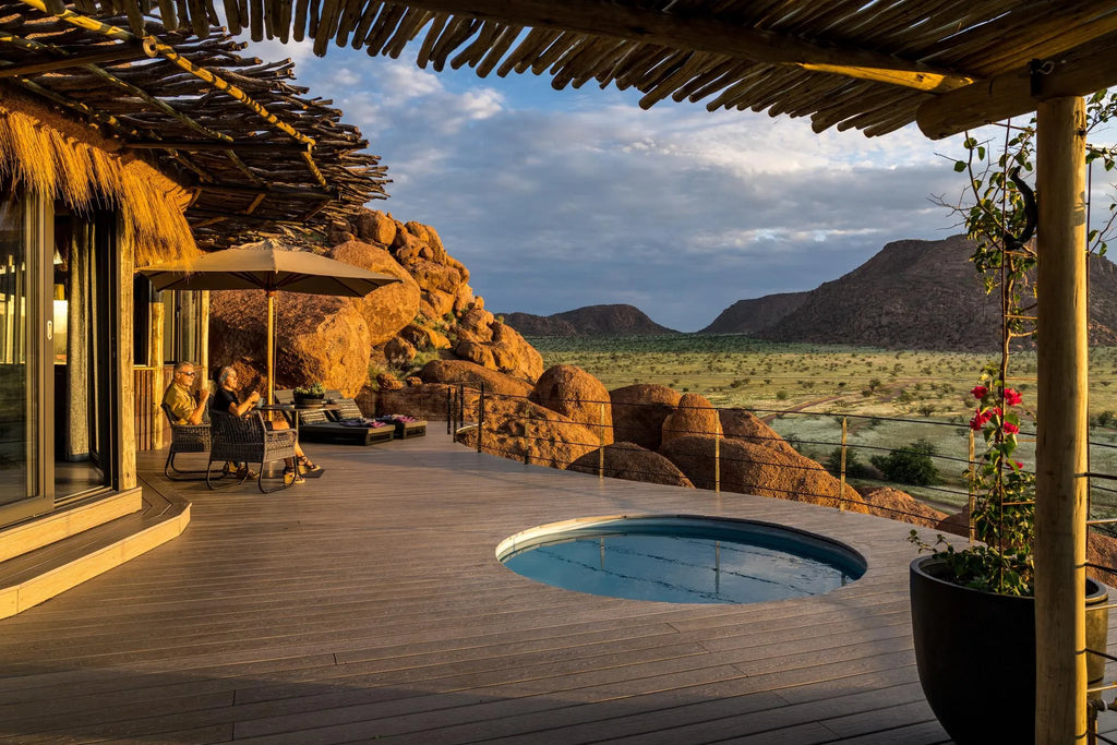 Camp Kipwe's Luxury Suite Heated Plunge Pool with View at Camp Kipwe, Twyfelfontein, Namibia.