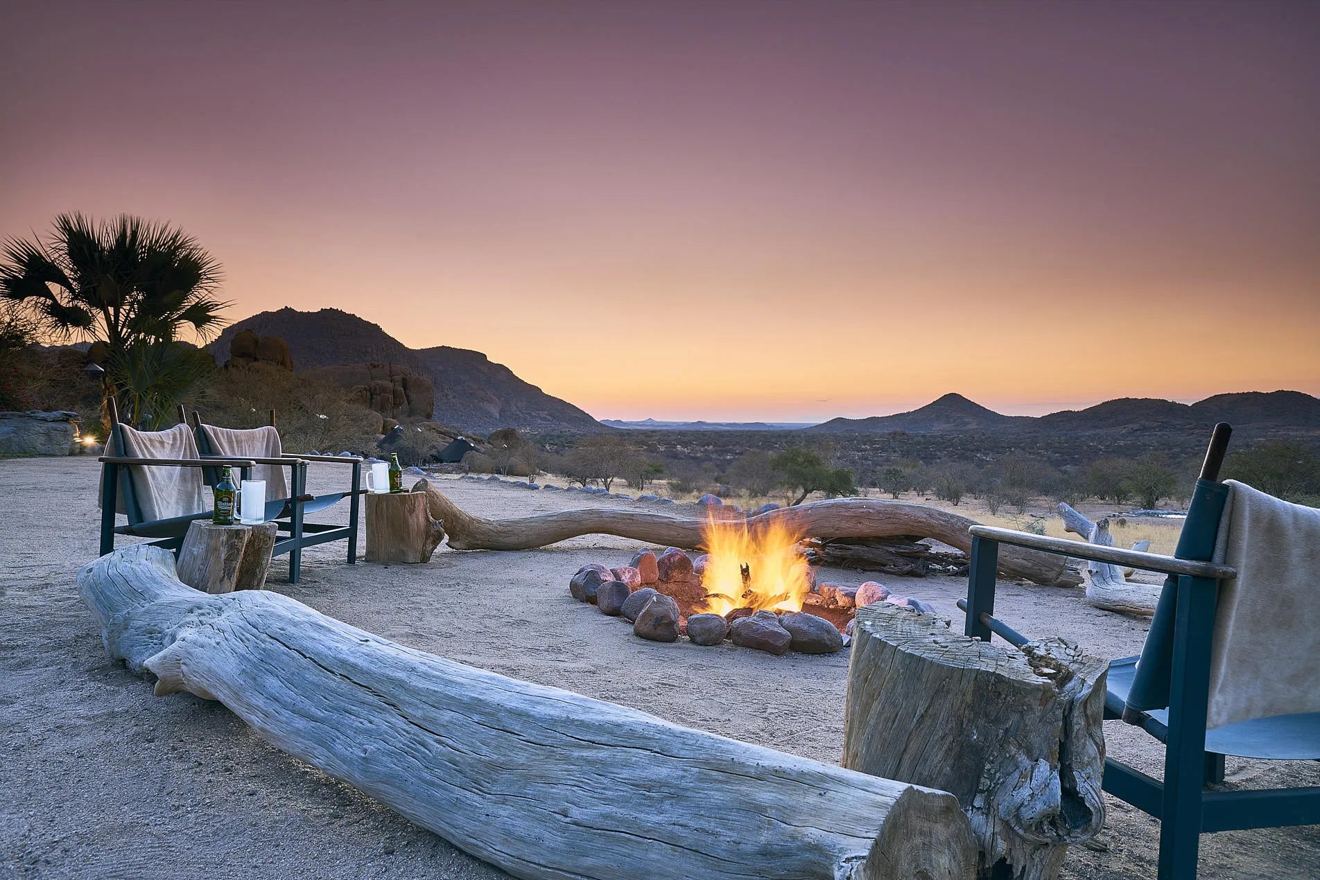 Sundowner view from the Lodge at Ai Aiba Rock Painting Lodge, Erongo Mountains, Namibia.