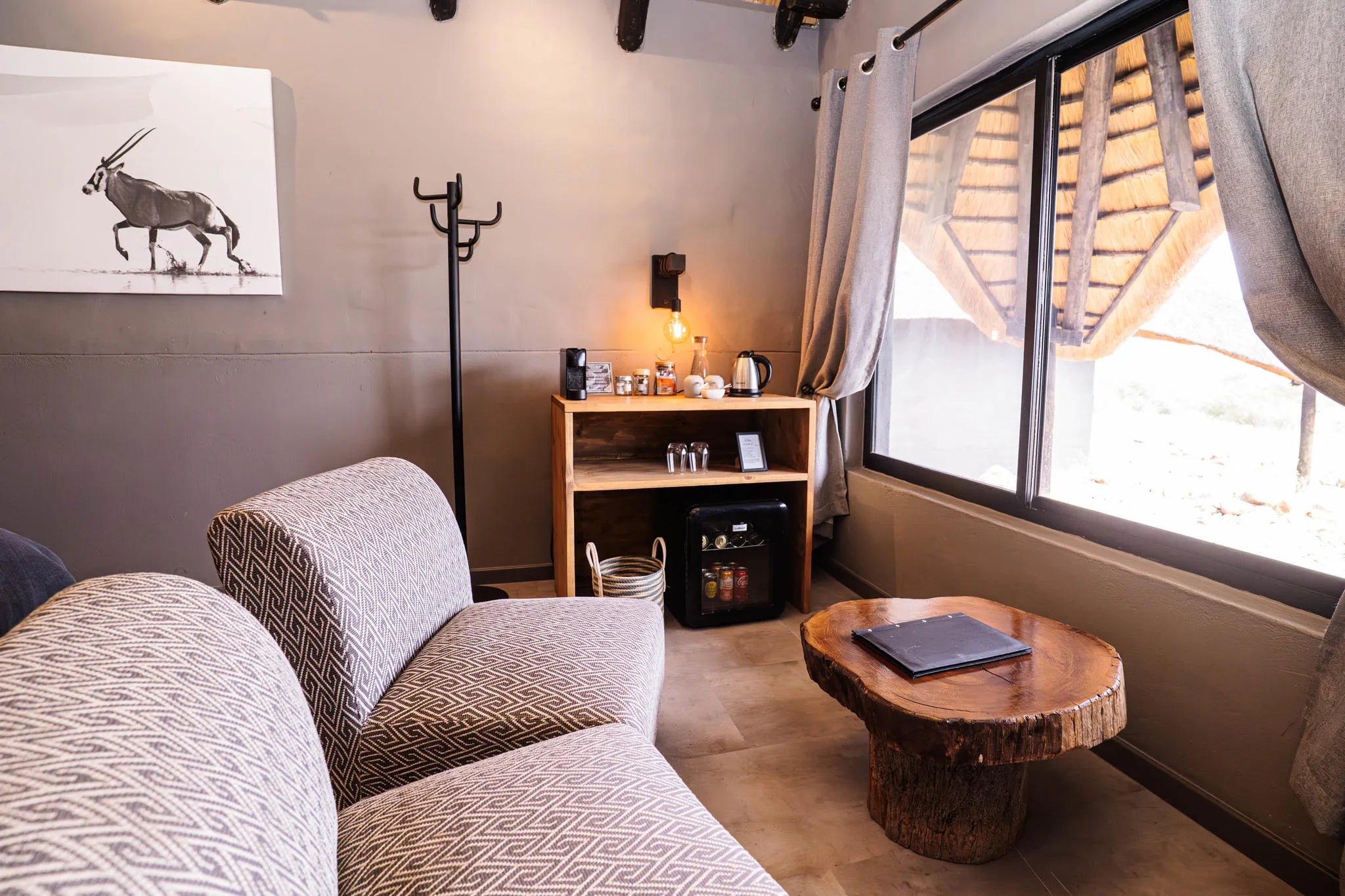Room interior at Ai Aiba Rock Painting Lodge, Erongo Mountains, Namibia.