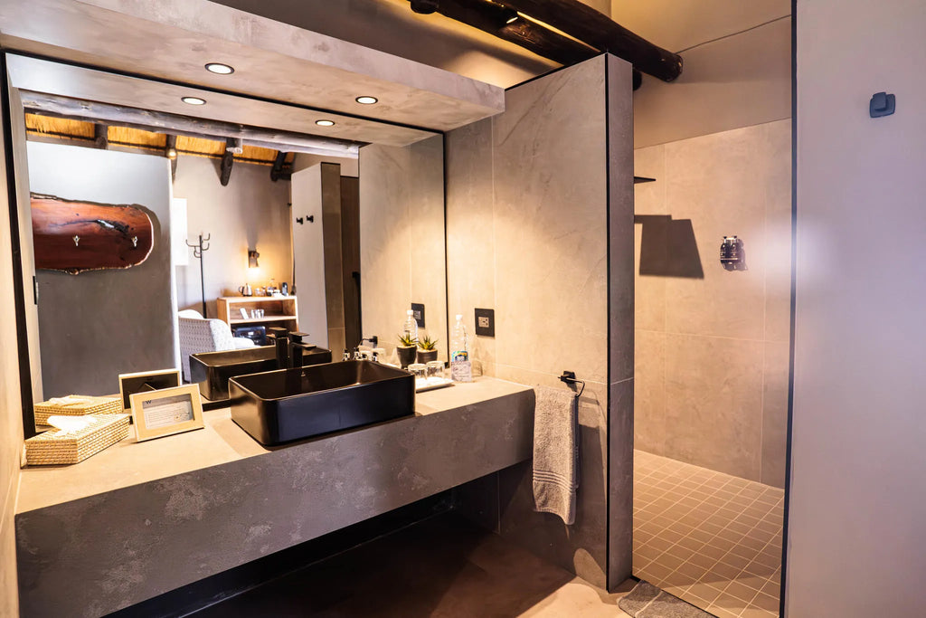 Bathroom at Ai Aiba Rock Painting Lodge, Erongo Mountains, Namibia.
