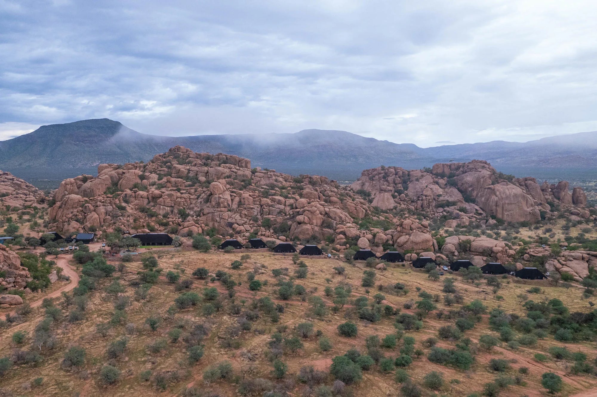 Ai Aiba Lodge setting at Ai Aiba Rock Painting Lodge, Erongo Mountains, Namibia.