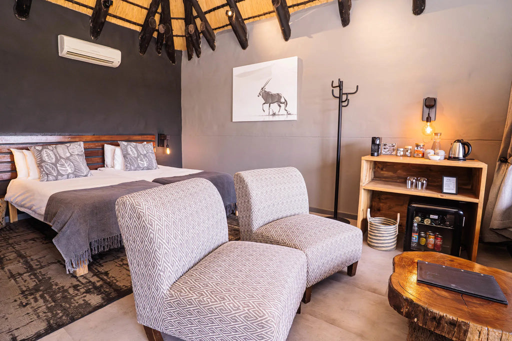Twin room at Ai Aiba Rock Painting Lodge, Erongo Mountains, Namibia.