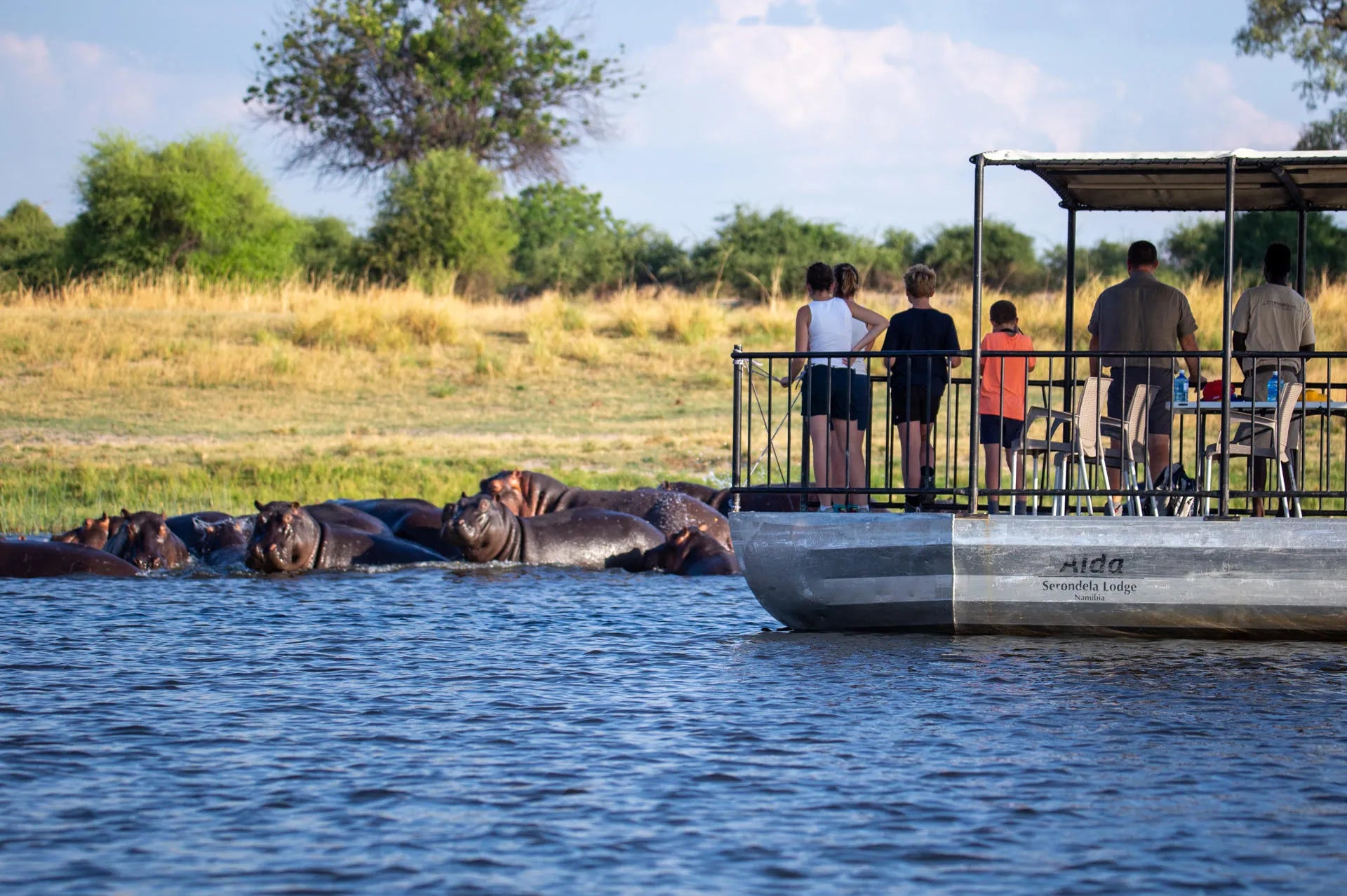 Boat cruise along the Chobe River at Serondela Lodge, Chobe River Front Namibia, Namibia.