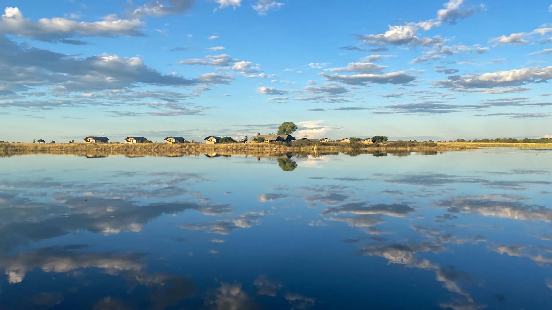 Serondela view from the Chobe River at Serondela Lodge, Chobe River Front Namibia, Namibia.