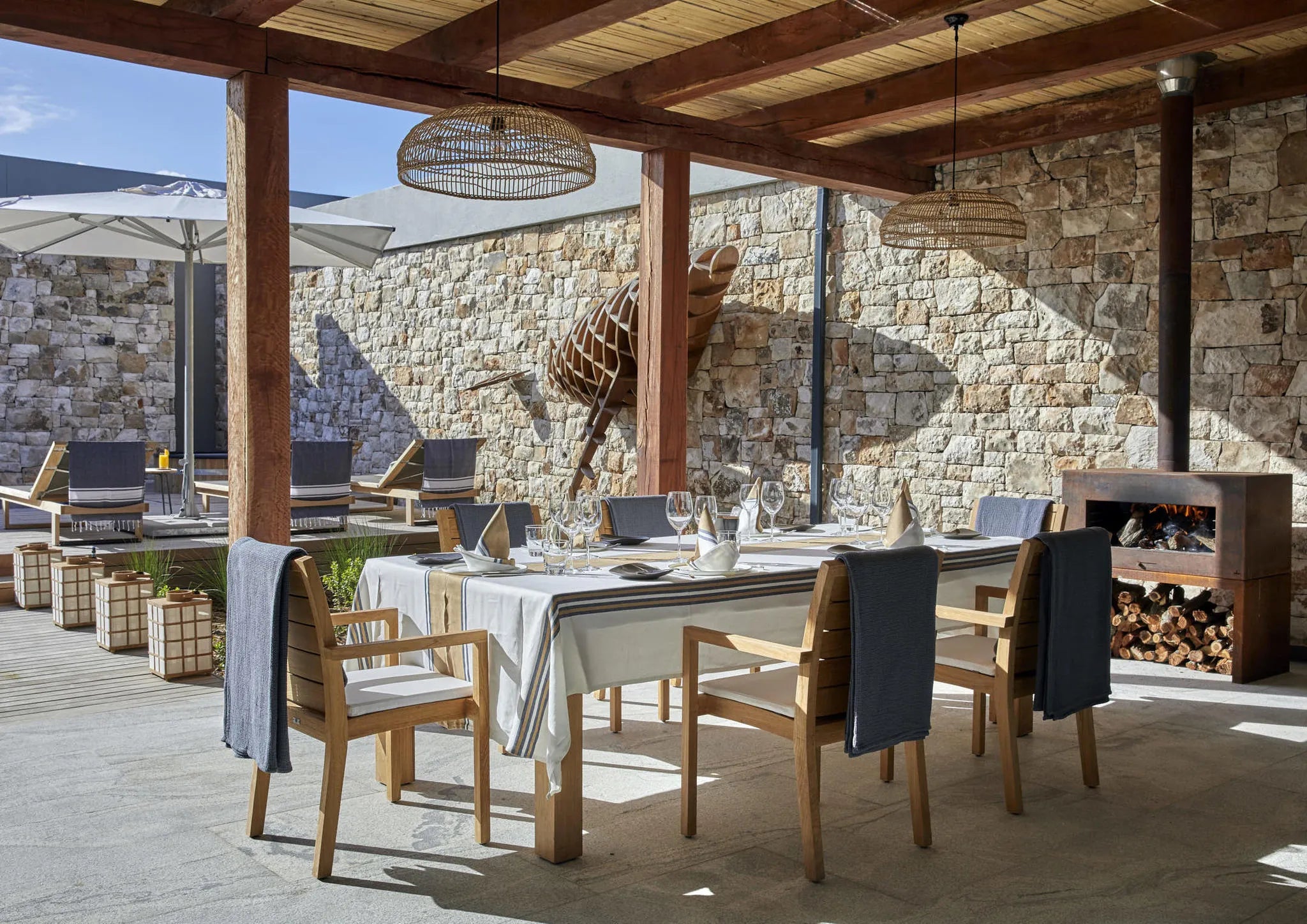 Morukuru Beach Lodge - lunch is served in the sheltered courtyard at Morukuru Beach Lodge, De Hoop Nature Reserve, South A...