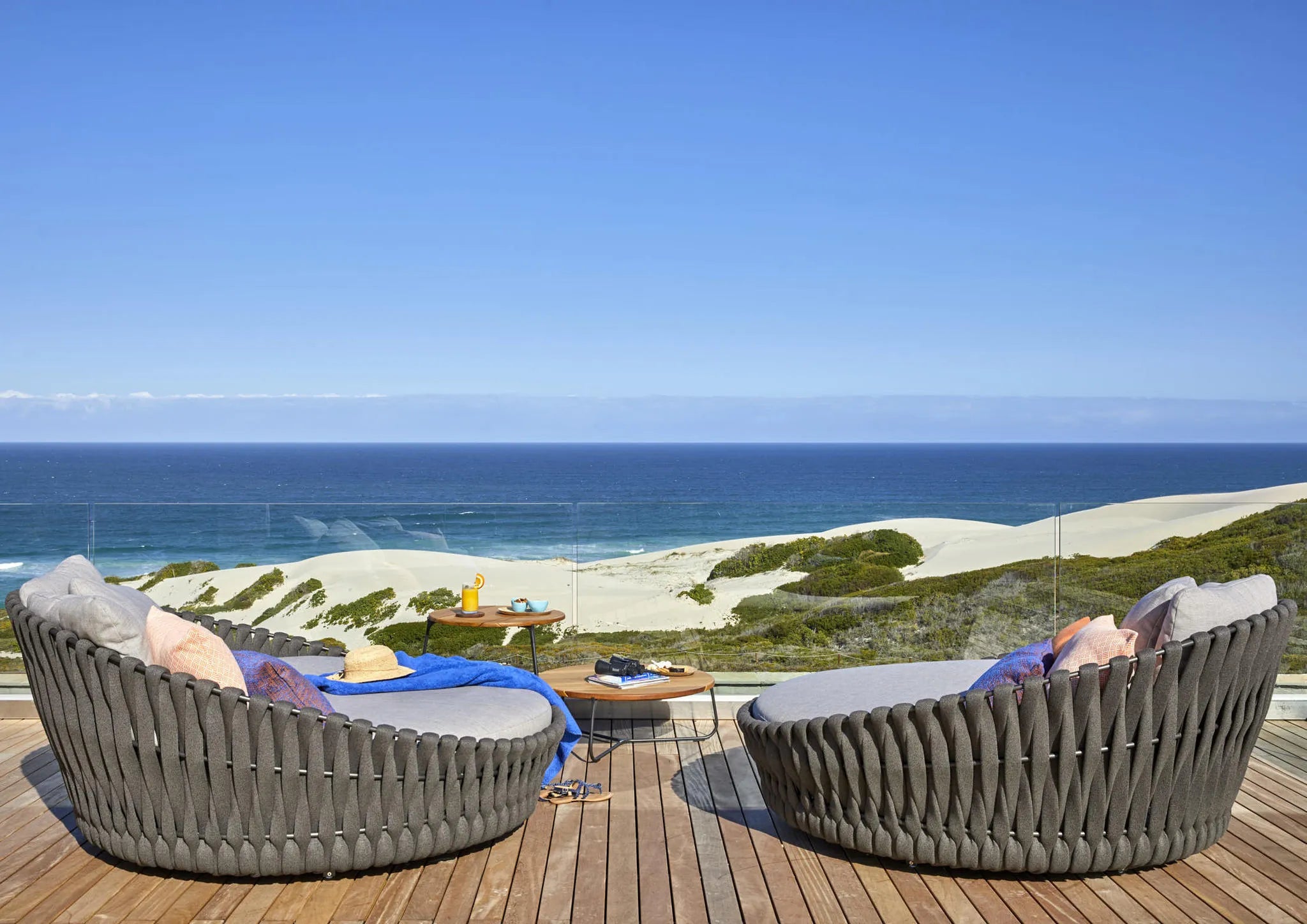 Morukuru Beach Lodge - rooftop terrace at Morukuru Beach Lodge, De Hoop Nature Reserve, South Africa.