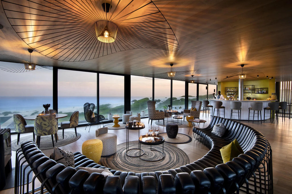 Morukuru Beach Lodge - bar and lounge upstairs at Morukuru Beach Lodge, De Hoop Nature Reserve, South Africa.