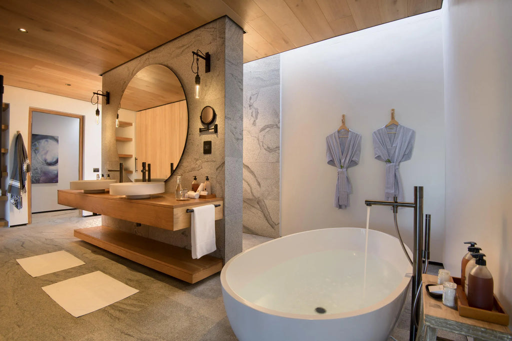 Morukuru Beach Lodge - bathroom en-suite at Morukuru Beach Lodge, De Hoop Nature Reserve, South Africa.