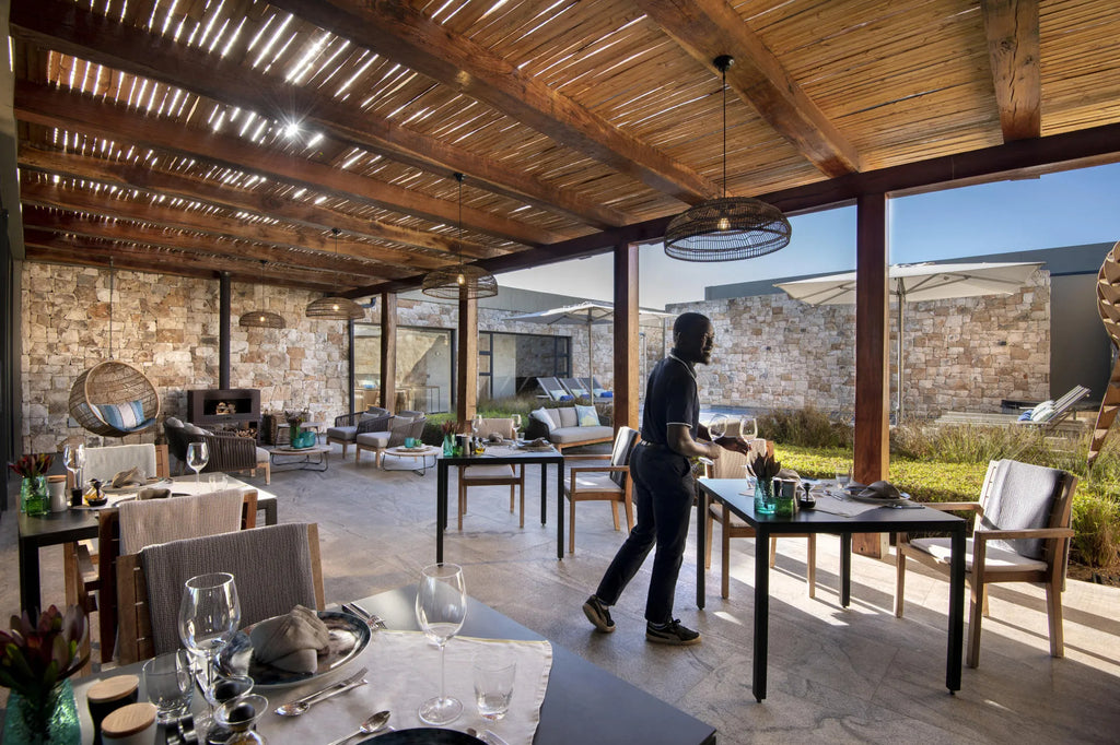 Morukuru Beach Lodge - courtyard at Morukuru Beach Lodge, De Hoop Nature Reserve, South Africa.