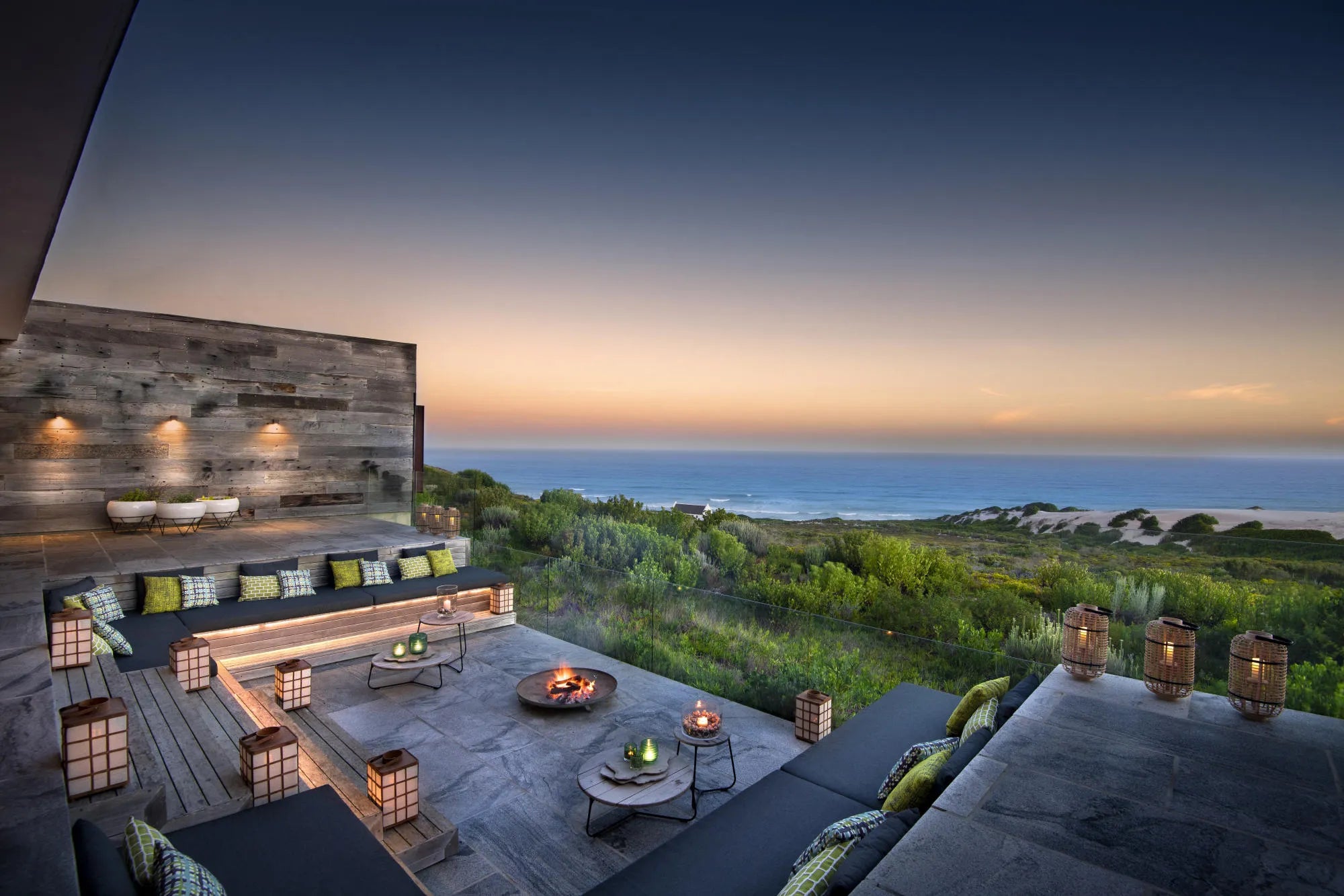 Morukuru Beach Lodge - firepit boma overlooking the ocean at Morukuru Beach Lodge, De Hoop Nature Reserve, South Africa.