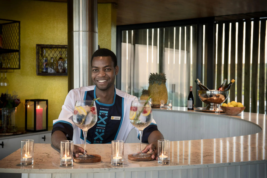Morukuru Beach Lodge - drinks at the bar at Morukuru Beach Lodge, De Hoop Nature Reserve, South Africa.