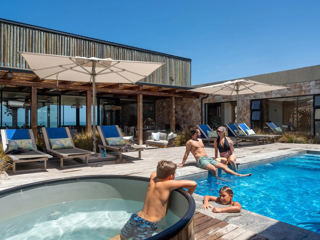 Morukuru Beach Lodge - courtyard with pool and hottub at Morukuru Beach Lodge, De Hoop Nature Reserve, South Africa.