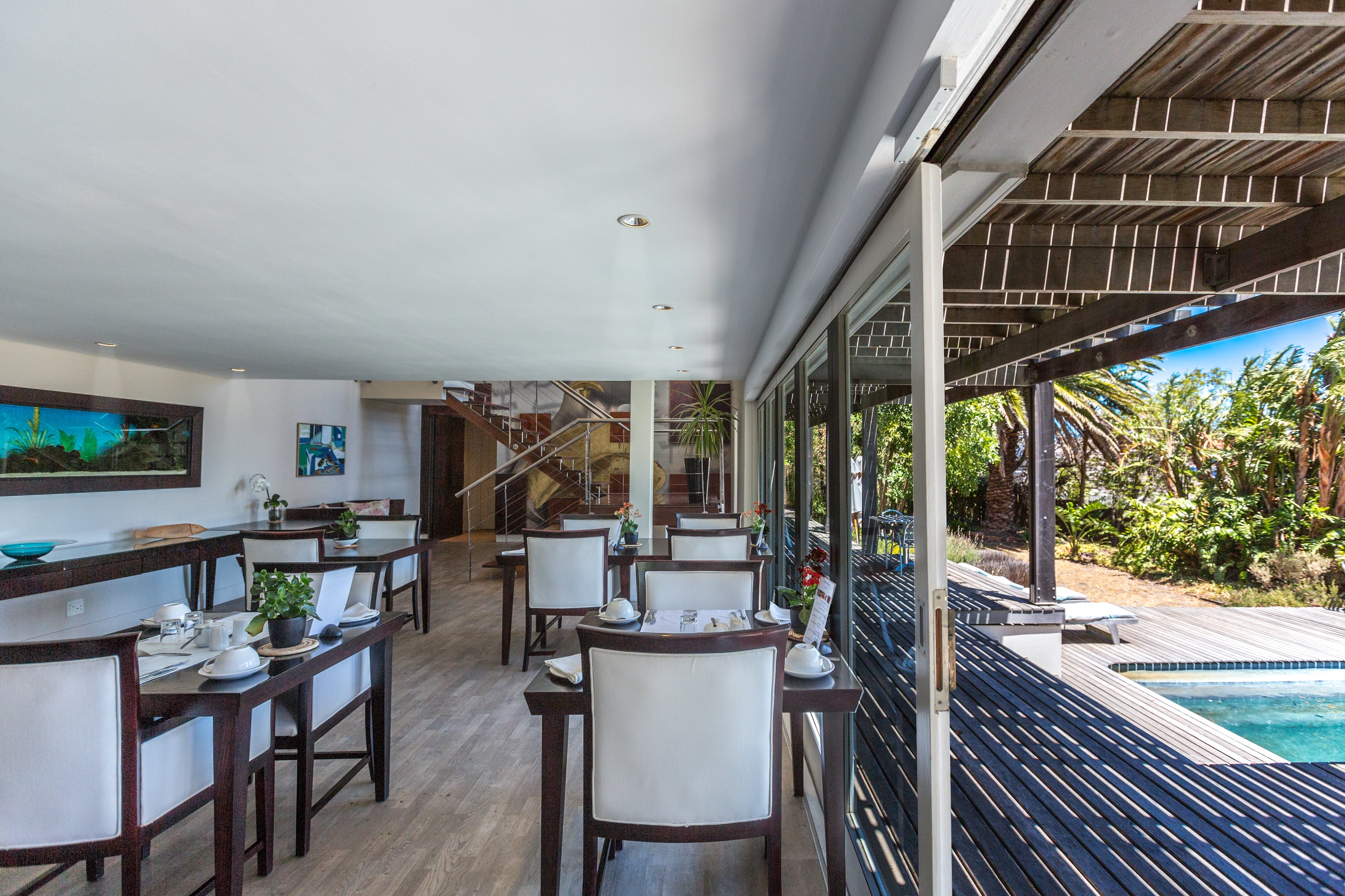 Dining area out to the pool