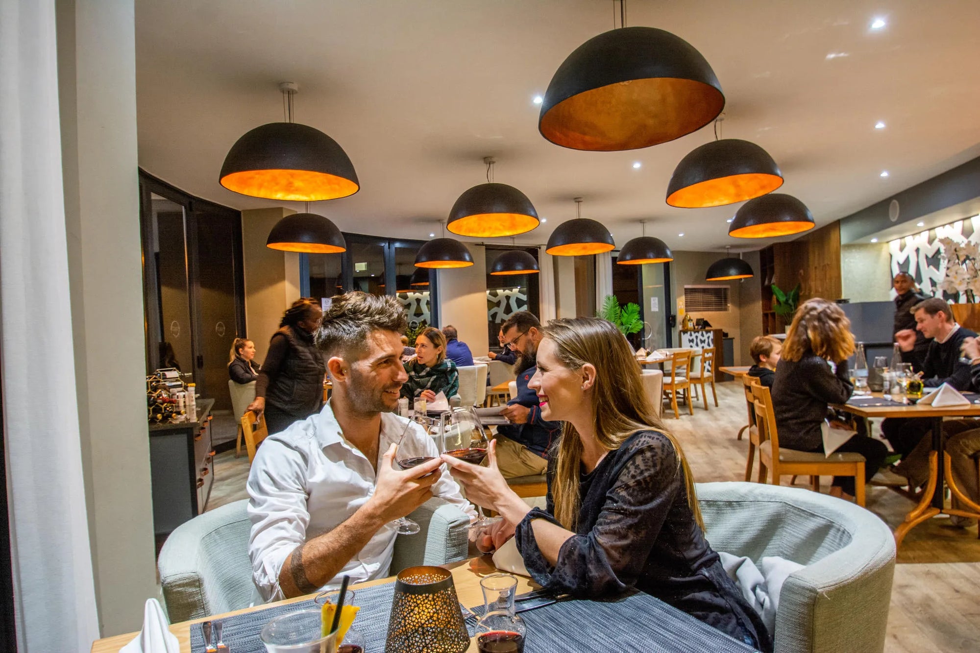 Salt Restaurant during dinner service at Bay View Resort Hotel Namibia, Walvis Bay, Namibia.