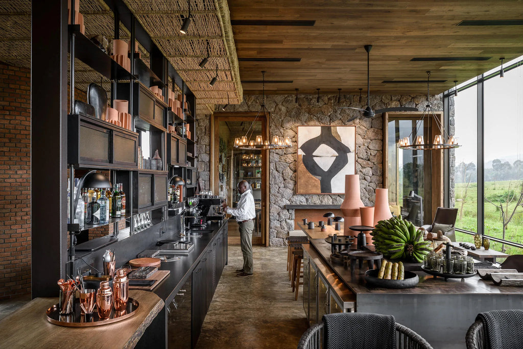 Singita Kwitonda Lodge - Bar at Singita Kwitonda Lodge, Volcanoes National Park, Rwanda.