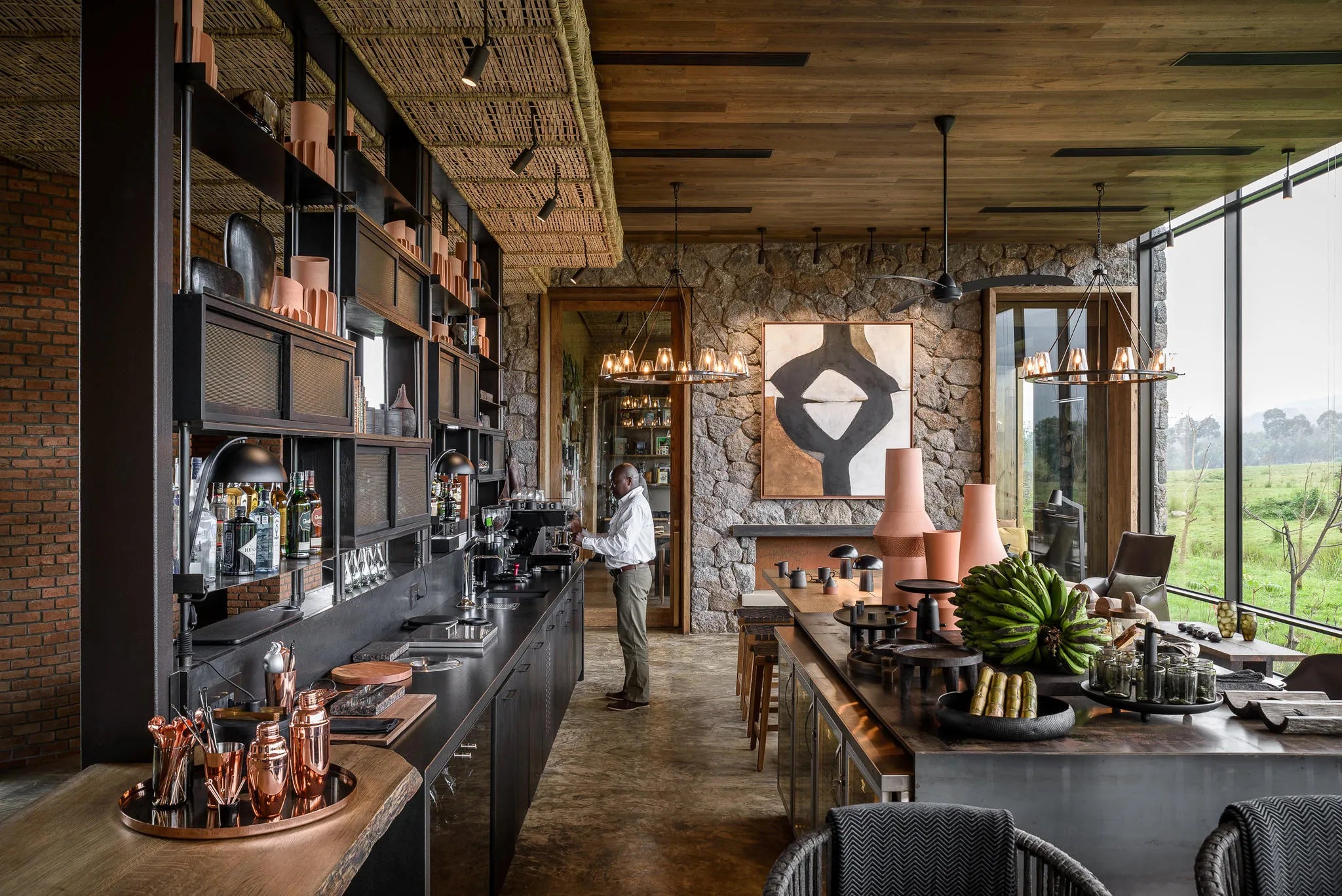 Singita Kwitonda Lodge - Bar at Singita Kwitonda Lodge, Volcanoes National Park, Rwanda.