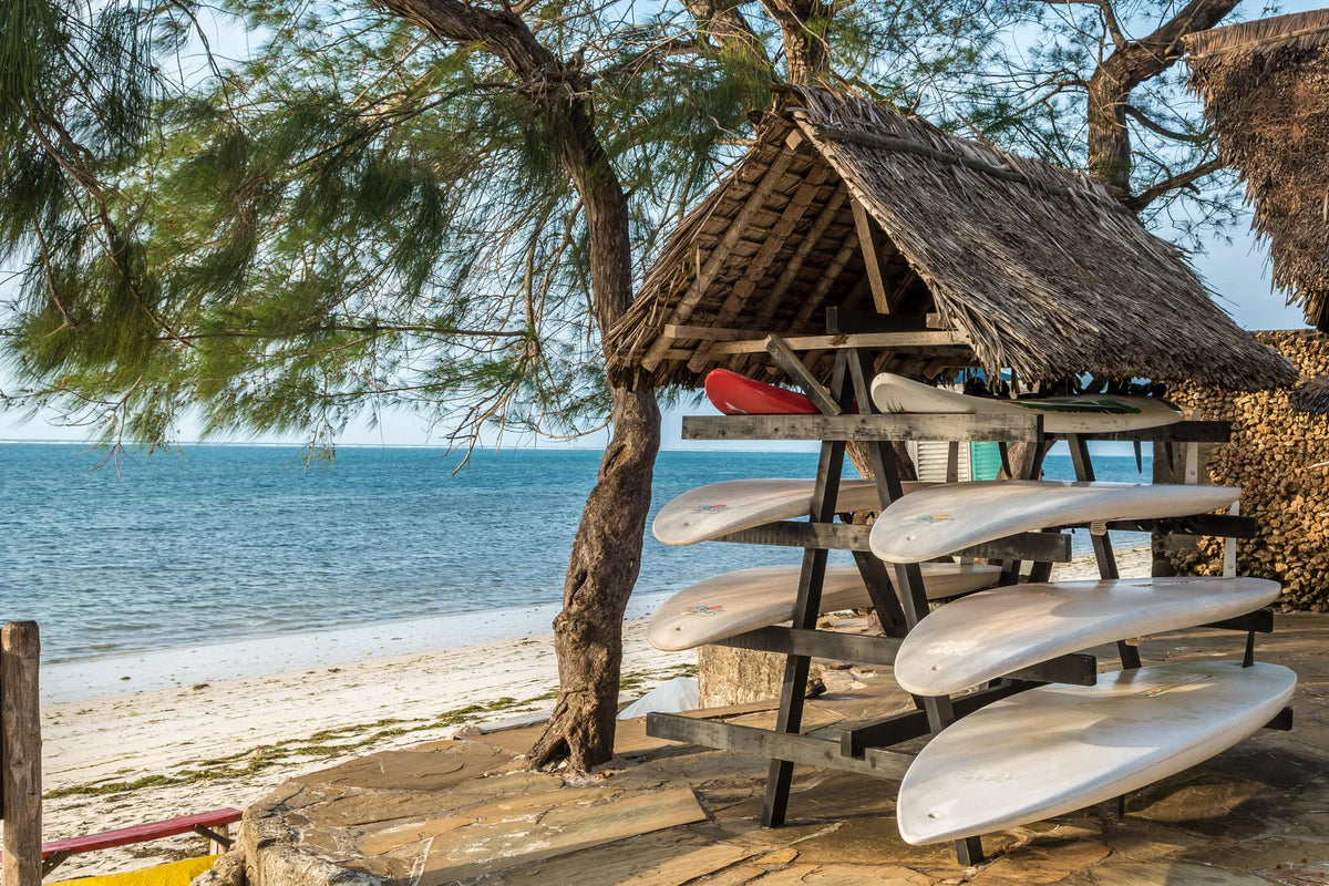Surfboards at Serena Beach Resort and Spa, Kenyan Coast, Kenya.