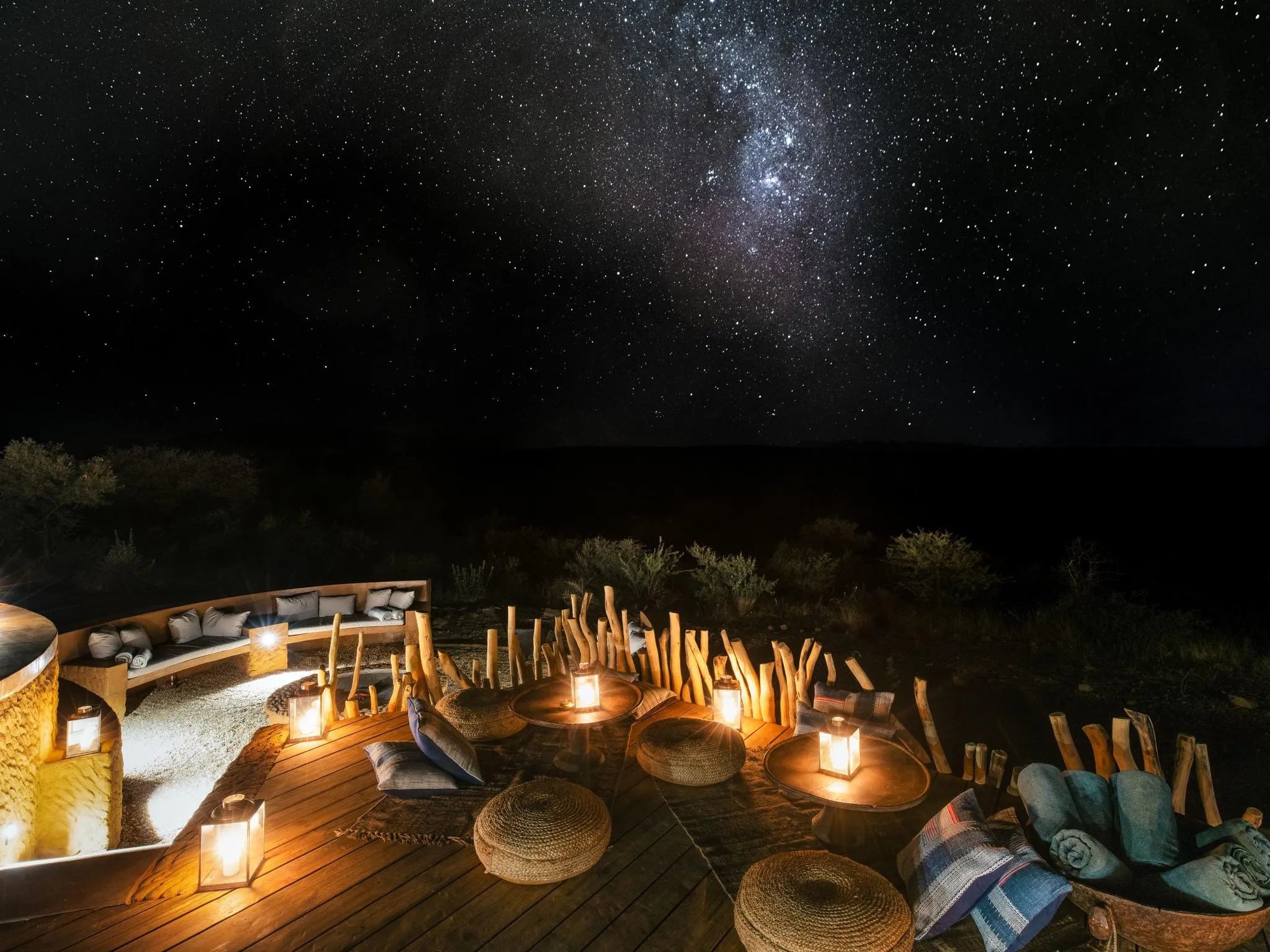 Boma by night at Zannier Omaanda, Zannier Reserve, Namibia.