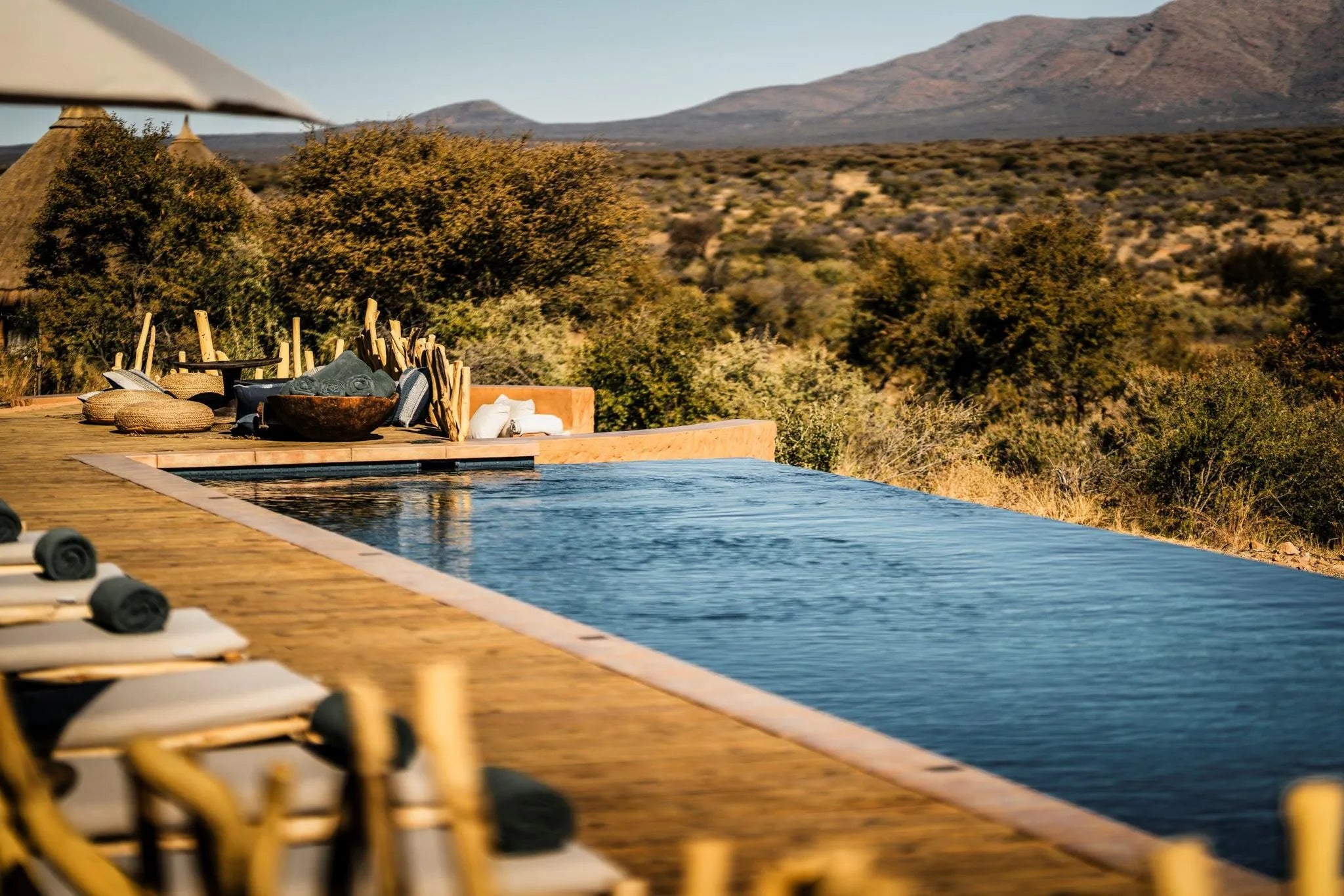 Heated infinity pool at Zannier Omaanda, Zannier Reserve, Namibia.