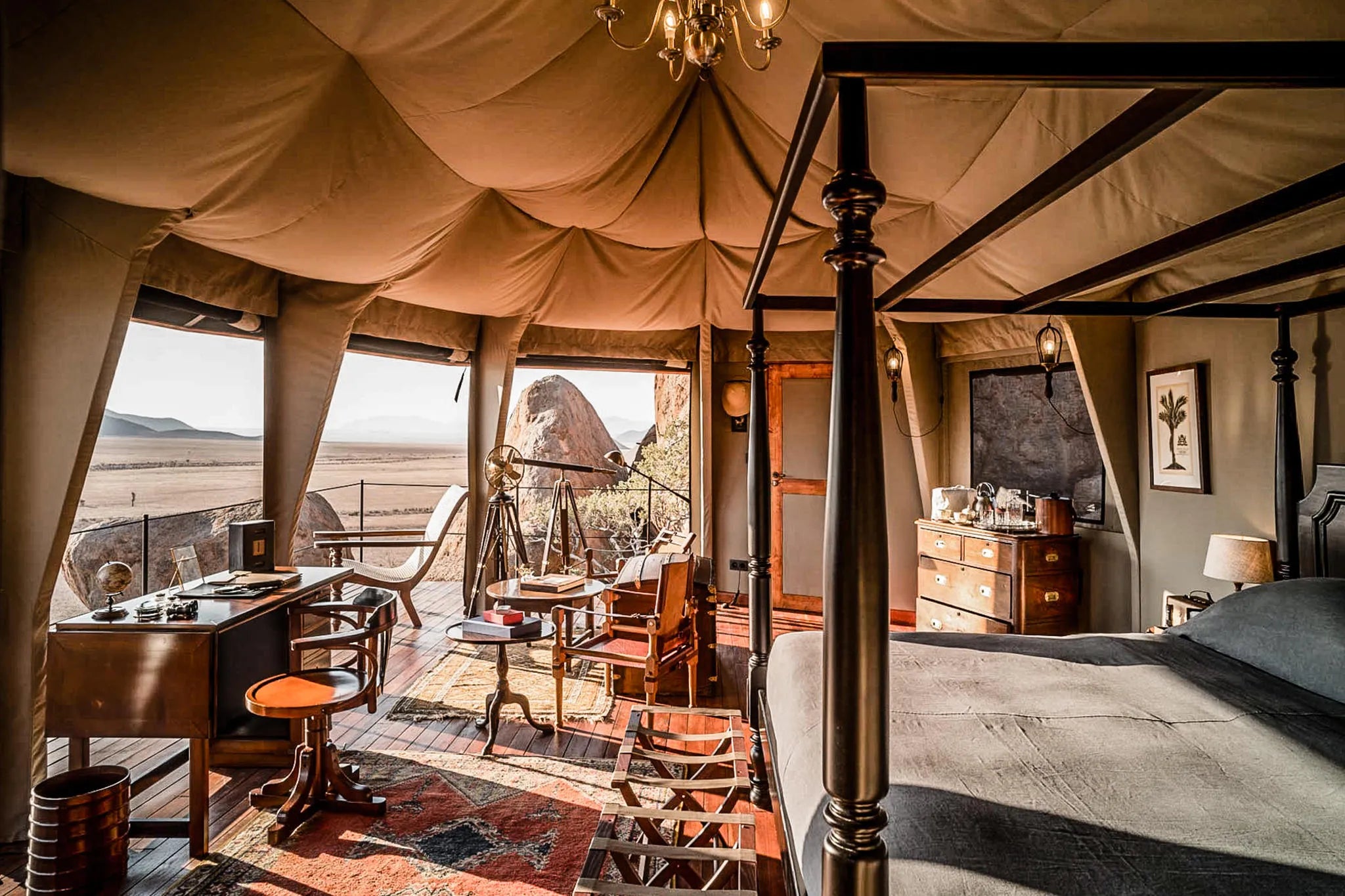 Sonop Tent Bedroom at Zannier Sonop, NamibRand Nature Reserve, Namibia.