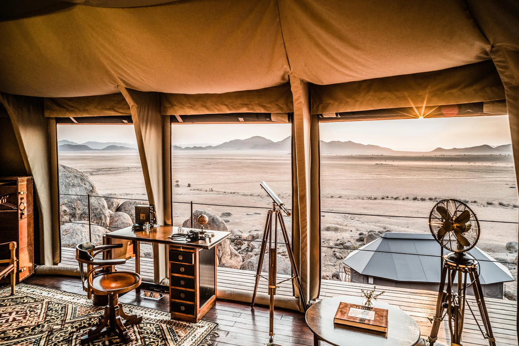 Sonop Tent Bedroom Views at Zannier Sonop, NamibRand Nature Reserve, Namibia.