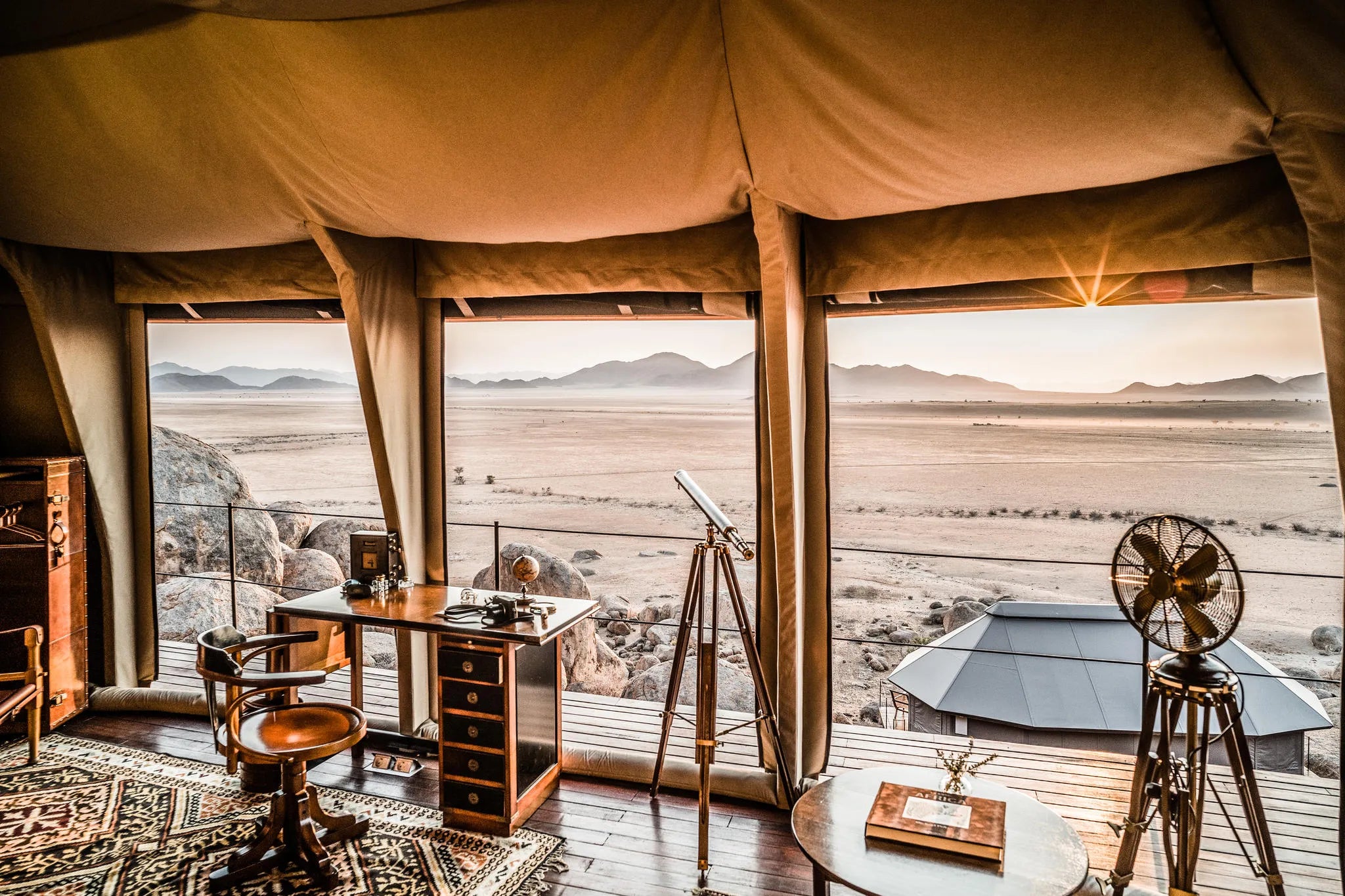 Sonop Tent Bedroom Views at Zannier Sonop, NamibRand Nature Reserve, Namibia.