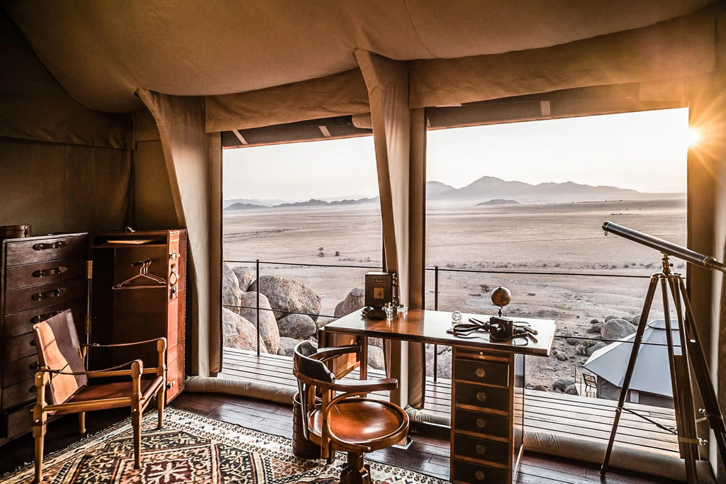 Sonop Tent Bedroom Views at Zannier Sonop, NamibRand Nature Reserve, Namibia.