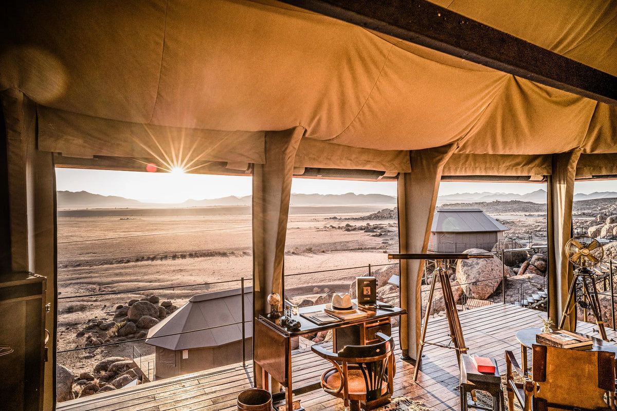 Sonop Tent Bedroom Views at Zannier Sonop, NamibRand Nature Reserve, Namibia.