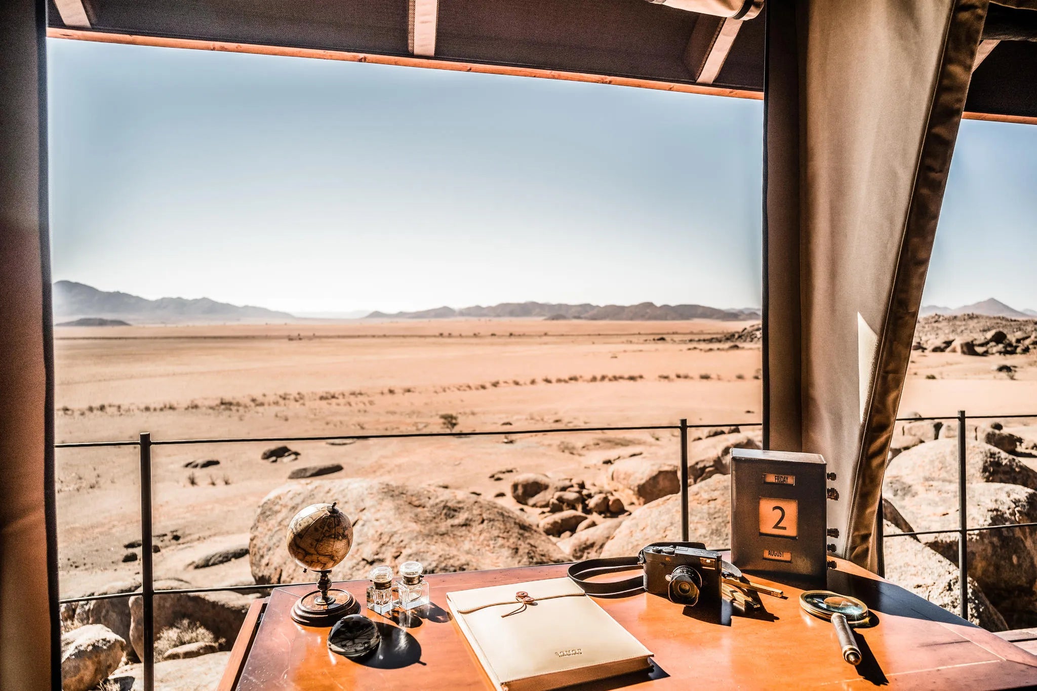 Sonop Tent Bedroom Views at Zannier Sonop, NamibRand Nature Reserve, Namibia.