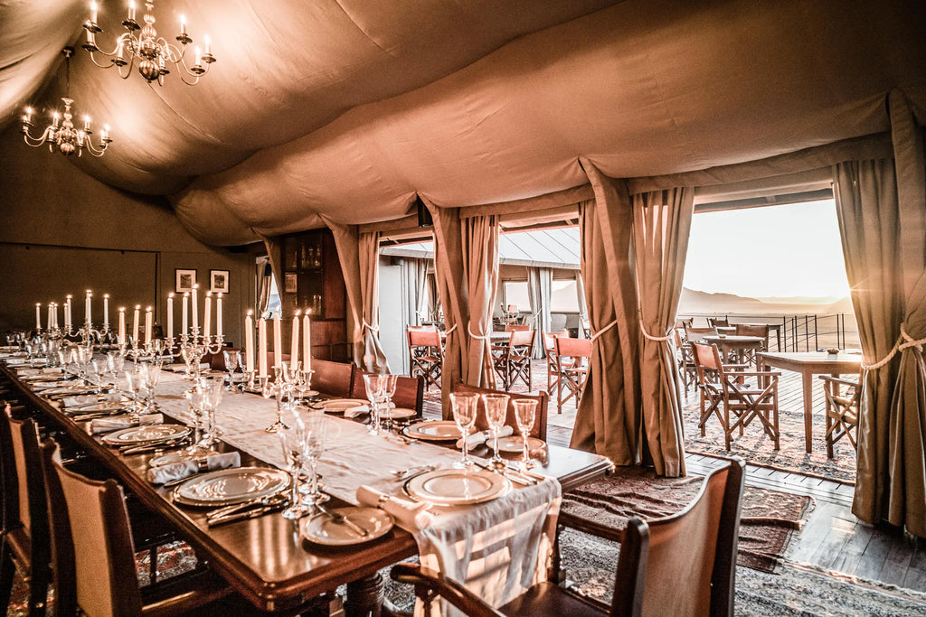 Sonop communal dining tent at Zannier Sonop, NamibRand Nature Reserve, Namibia.